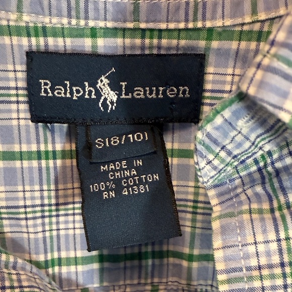 Ralph Lauren Shirt Blue and Green Plaid Button Down Short Sleeve Polo Symbol EUC - Picture 3 of 6